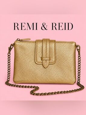 Remi & Reid Metallic Gold Pebbled Crossbody Bag